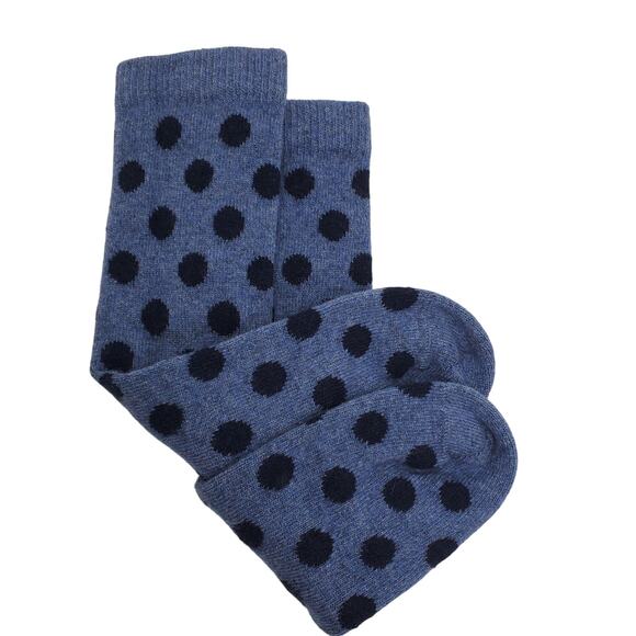 New Garnet Hill Dot Socks 9-11 Warm Cozy Cashmere Blend Crew Blue Navy Holiday - Picture 3 of 6